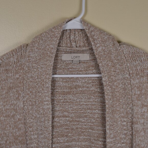 LOFT Womens Lagenlook Long Sleeveless Sweater Vest Tan Cardigan Winter Fall Cozy - Picture 2 of 14